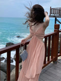 Chicmy-Christmas Party Dresses Summer New Fashion Women Sexy Pleated  Boho Long Dress Vacation Beach Strap A line Ladies Robe 2024 Sundress