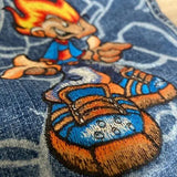 ChicMy-Y2K Flame Boy Cartoon Print Jeans Shorts Punk Fashion Mid Waist Pocket Sweatpants Harajuku HipHop Retro Blue Shorts Men Clothing