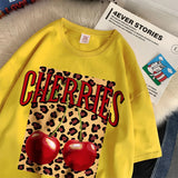 Chicmy-Cherries Cotton T Shirts Women Cherry Leopard Prints Oversized T-Shirts Casual O-Neck Short Sleeve Tops Summer Woman Clothes