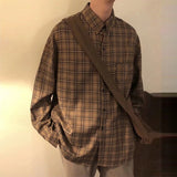 CHICMY-Men's Outfits Spring Clothing Men's Casual Japanese Plaid Shirt Vintage Streetwear Turn Down Collar Button Long-sleeved Check Tops Stylish