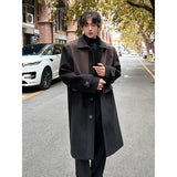 Chicmy-Autumn Winter Contrast Color Trench Woolen Coat Men's Medium Long High Street Korean Fashion Male Turn-down Collar Overcoat