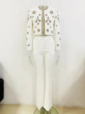 Chicmy-HIGH STREET Newest Fashion 2025 Designer Suit Set Women's Pearls Diamonds Rhinestone Beaded Trimed Jacket Flare Slit Pants Suit