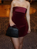 Chicmy-new years eve outfits Christmas party outfits Elegant Burgundy Sleeveless Slash-neck Mini Dress Sexy Bodycon Backless A-line Dresses 2024 Evening Club Party Women Vestidos