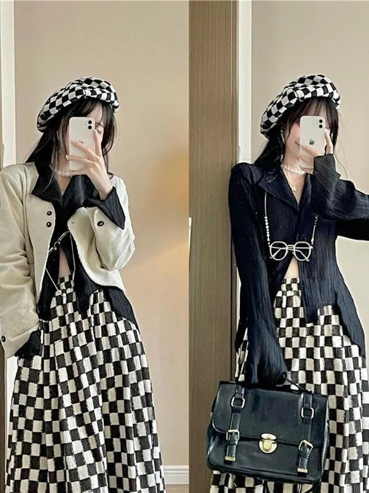 Chicmy Y2k Blouse Women Vintage Black Shirt Gothic Harjauku Pleated Button Up Korean Dark Tight Long Sleeve Aesthetic Female