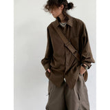 CHICMY-2024 Spring New Japanese Retro Work Shirts for Men and Women Solid Color Lapel Button Pocket Loose Casual Brown Shirt Jacket