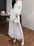 Chicmy Spliced Diamonds Two Piece Set For Women Strapless Sleeveless High Waist Temperament Dress Long Coat Sets Female