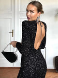 Chicmy-new years eve outfits Christmas party outfits Elegant Round Neck Sequin Maxi Dress Slim Fit Backless Long Sleeve Bodycon Rodes New Autumn Winter Women Banquet Party Vestidos