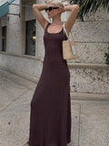 ChicMy Knit Ribbed Slim Maxi Dress Female Backless Scoop Neck Fashion Elegant Party Looks Long Dress Patchwork Knitwear Dress