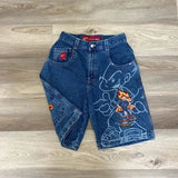 ChicMy-Y2K Flame Boy Cartoon Print Jeans Shorts Punk Fashion Mid Waist Pocket Sweatpants Harajuku HipHop Retro Blue Shorts Men Clothing