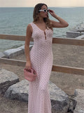 ChicMy Knit Hollow Out Fashion Maxi Dress Women's See-Through Beach Holiday Loose Elegant Patchwork Party Dress Female Long Dress