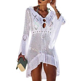 CHICMY-Sexy Women Dress Long Sleeve Knitted Women Hollow Out Knitted Beach Dress