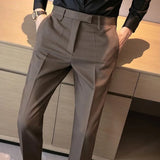 Chicmy-Winter Outfits Men chill guy Men's Light Luxury Button-down Draped Baggy Suit Pants Casual Solid Color Straight Premium Elegant Korean Popular Leisure Pants