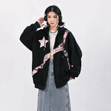 Chicmy-Patchwork Zipper Plush Hooded Coats Y2k Harajuku Letter Print Design Sweatshirts Streetwear Gothic Jackets Loose Coats For Women