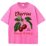 Chicmy-Fresh Picked Cherries Cottonwashed T Shirts Women Sweet Fruit Print T-Shirt Distressed Oversize O-Neck Tops Street Woman Clothes