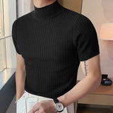 CHICMY-Men's Outfits Summer Clothing Men's Luxury Slim Short Sleeve T-shirt Casual Streetwear High-neck Solid Color Basic Shirt Breathable 2024 New