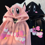 Chicmy-Harajuku Devil Embroidery Hoodies Women Japanese Sweet Streetwear Cartoon Loose Sweatshirt Couple Zip Up Hoodie Goth Y2k Clothes