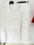 Chicmy-HIGH STREET Newest 2025 Designer Runway Suit Set Women's Single Button Guipure Lace Sequined Blazer Pants Suit