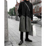 Chicmy-2024 Autumn Winter Korean Long Woolen Trench Coat Men Fashion Black Gray Contrast Color Patchwork Windbreaker Overcoat