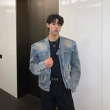 ChicMy-Fall Outfits -Autumn/Winter Coat Jacket INS Style Street Fashion Washed Short Zip Denim Jacket with Shoulder Pads