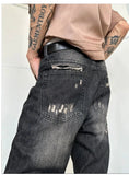 Chicmy- Washed Slim Fit Straight Leg Jeans