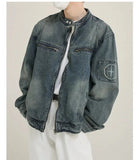 ChicMy-Fall Outfits -Autumn/Winter Coat Jacket INS Style Street Fashion Zip Washed Stand Collar Denim Jacket