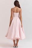 Chicmy-new fashion trend Fairytale Vibe Satin Patchwork Tulle Sweetheart Neck Pocket Stretch Midi Dress