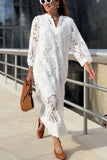 Chicmy-new fashion trend Confidence and Adventure Flower Lace V-neck Bell Sleeve Loose Midi Dress