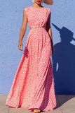 Chicmy-new fashion trend Casual Polka Dot Print Hollow Out O Neck Long Dresses