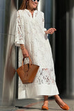 Chicmy-new fashion trend Confidence and Adventure Flower Lace V-neck Bell Sleeve Loose Midi Dress