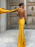 Chicmy-nye outfits Elegant Yellow Satin Long Dress Women Off Shoulder Slim Backless Prom Evening Maxi Dresses 2025 Autumn Lady Night Club Robes