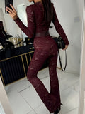 Chicmy Lace Print Long Sleeve Jumpsuits Women Overalls Fashion Autumn Winter New Two Layer O Neck Slim Fit Sexy Jumpsuits-Christmas Outfit