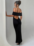 Chicmy Strapless Backless Sexy Maxi Dress For Women Black Solid Off-shoulder Sleeveless Bodycon Club Party Long Dress Elegant-Christmas Outfit