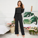 CHICMY- Women's off Shoulder Jumpsuit Overall Solid Tie Waist Straight Jumpsuit