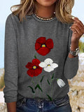 Chicmy- Crew Neck Floral Casual Loose T-Shirt