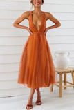 Chicmy-new fashion trend Feeling Romantic V Neck Tulle Midi Dress