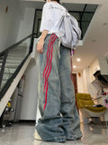 Chicmy-90s streetwear Harajuku hip-hop red striped splicing design oversized high-waisted jeans women y2k street aesthetic popular straight baggy pant