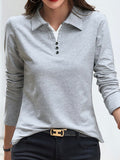 Chicmy- Loose Casual Plain Shawl Collar Blouse