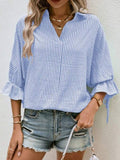 Chicmy- Striped Cross Casual Shawl Collar Blouse