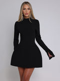 Chicmy Long Sleeve Backless Sexy Mini Dress For Women Autumn Winter New O Neck High Waist A-line Club Party Sexy Dress Elegant-Christmas Outfit