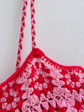 Chicmy-Pink & Red Cotton Combination Crochet Knit Dress