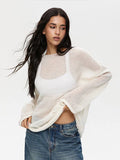 Chicmy-nye outfits Knitted See Through Top Shirts Women Loose Long Sleeve Mesh Pullover Sweatshirt Elegant Smock 2025 Spring Lady Y2K Streetwear