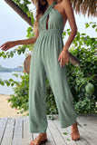 CHICMY- Casual Vacation Solid Frenulum Cross Straps Halter Straight Jumpsuits