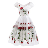 Chicmy-new fashion trend Rose Floral Embroidered V-Neck Elegant Party Pleated Mesh Overlay Vintage  Dresses