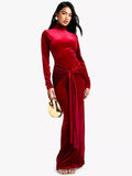 Chicmy Velvet Long Sleeve Sexy Maxi Dress For Women Autumn Winter New Turtleneck Draped Ruched Bodycon Sexy Long Dress-Christmas Outfit