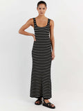 Chicmy-nye outfits Elegant Knit Stripped Strap Women's Dress Cotton Backless Sleeveless U Neck Beach Holiday Maxi Dresses Chic Spaghetti Stap Robe