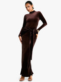 Chicmy Velvet Long Sleeve Sexy Maxi Dress For Women Autumn Winter New Turtleneck Draped Ruched Bodycon Sexy Long Dress-Christmas Outfit