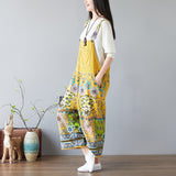 CHICMY- Women's Tribal Vintage Jumpsuit Floral Print Loose Jumpsuit Overall Denim Jumpsuit