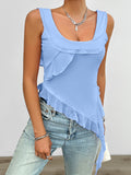 CHICMY- Women's 2024 Mesh Ruffle Crop Tank Tops U Neck Sleeveless Summer Sexy Cami Shirt