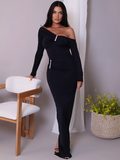 Chicmy Diagonal Collar Long Sleeve Sexy Maxi Dress For Women Gown Autumn New Sparkle Backless Bodycon Ruched Long Dress-Christmas Outfit