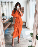 Chicmy-new fashion trend Commuter Tie Lapel Fashion Forged Long Shirt Maxi Dresses